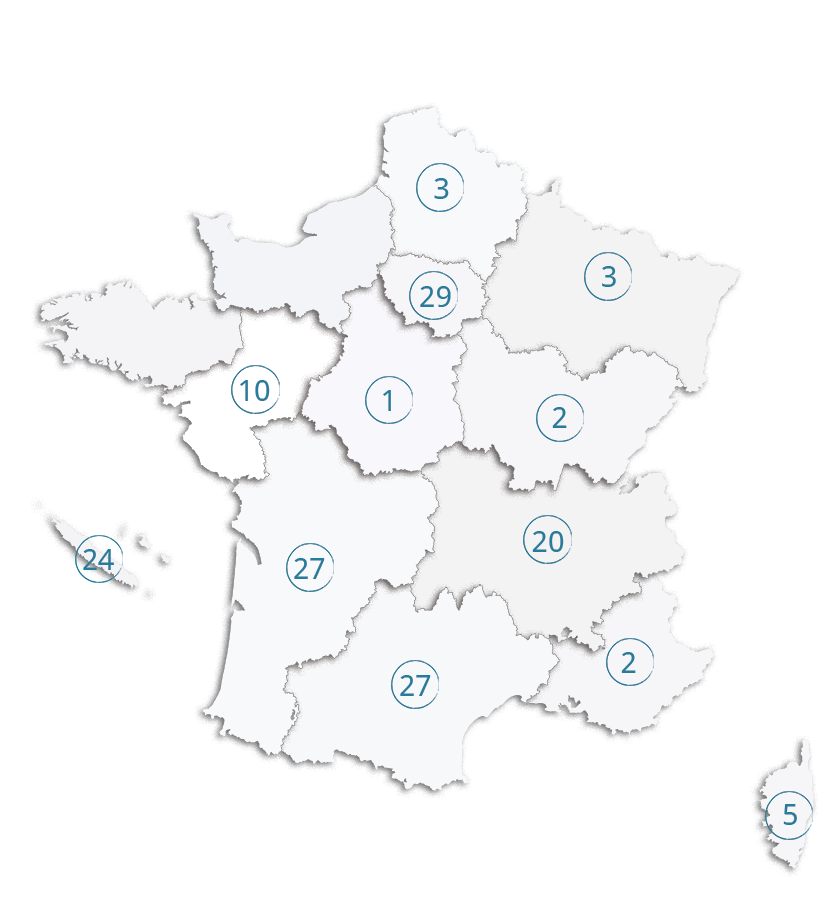 Carte des entreprises labellisées EnVol en 2018 - Label LUCIE