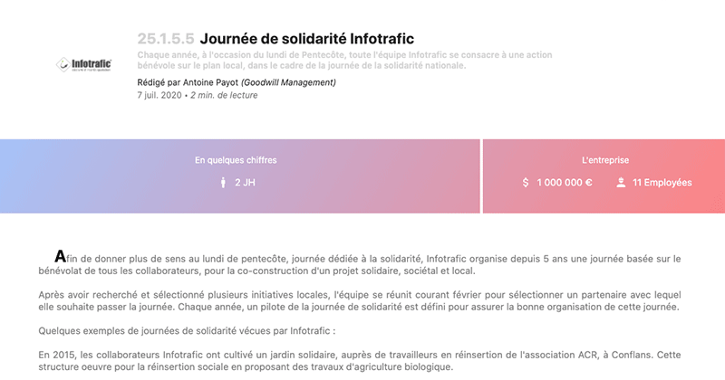 Exemple de bonnes pratiques RSE - Infotrafic - Label LUCIE