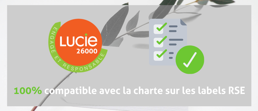 Logo label LUCIE 26000 100% compatible avec les 12 principes de la charte sur les labels RSE